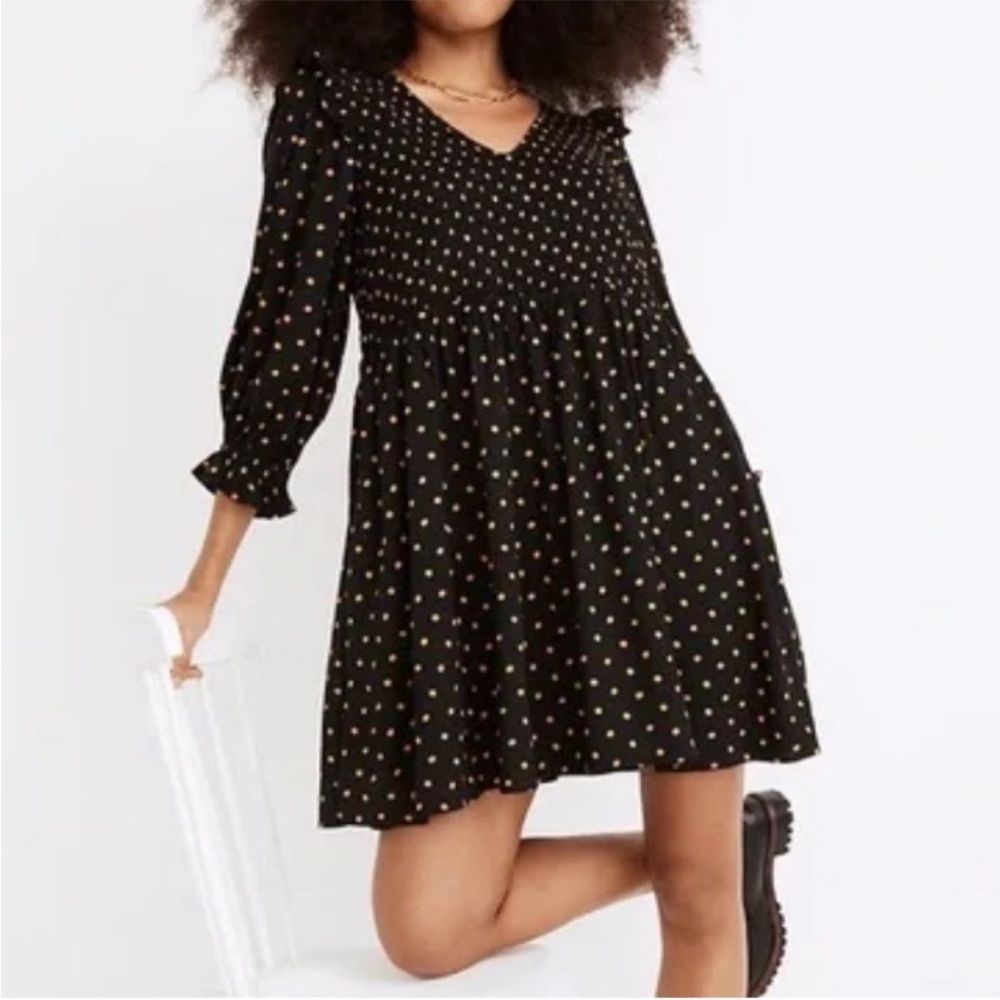 Madewell Polka Dot Smocked Long Sleeve Dress